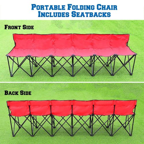  Yaheetech BenefitUSA Folding Portable Team Sports Sideline Bench 6 Seater Outdoor Waterproof- RED