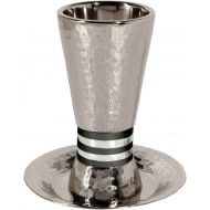 [아마존베스트]Yair Emanuel | Wine Goblet Kiddush Cup Cone Shaped Hammered Nickel Designed with Black Rings | CUT-4