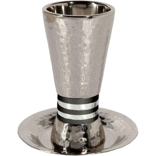  [아마존베스트]Yair Emanuel | Wine Goblet Kiddush Cup Cone Shaped Hammered Nickel Designed with Black Rings | CUT-4