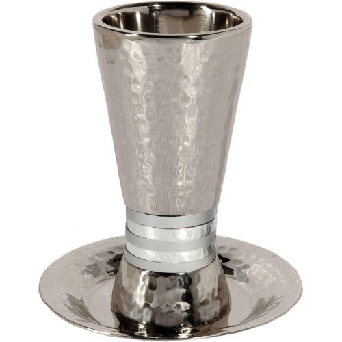  [아마존베스트]Yair Emanuel | Hammered Nickel Cylinder Shaped Kiddush Cup With Silver Rings | CUT-3