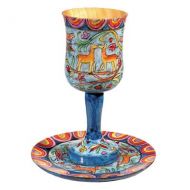 [아마존베스트]Kiddush Cup & Fountain Set - Yair Emanuel WOODEN KIDDUSH CUP AND SAUCER ORIENTAL (Bundle)