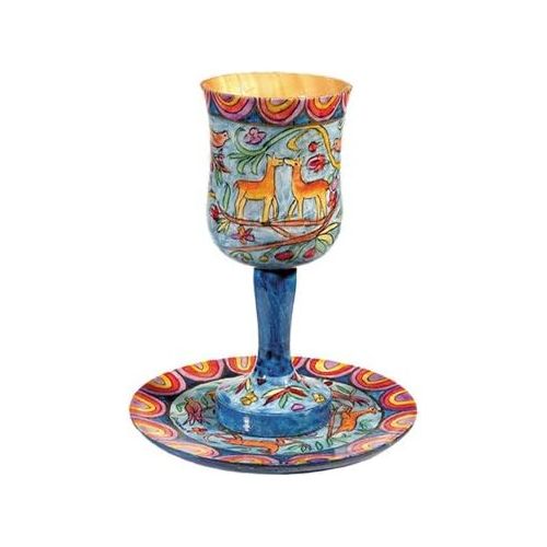  [아마존베스트]Kiddush Cup & Fountain Set - Yair Emanuel WOODEN KIDDUSH CUP AND SAUCER ORIENTAL (Bundle)