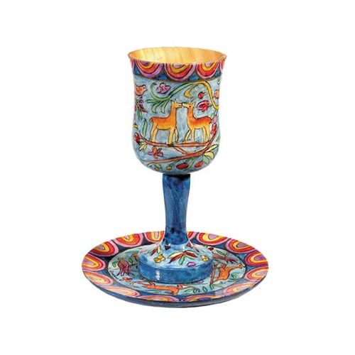  [아마존베스트]Kiddush Cup & Fountain Set - Yair Emanuel WOODEN KIDDUSH CUP AND SAUCER ORIENTAL (Bundle)