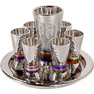 [아마존베스트]Yair Emanuel Hammered Nickel Cone Shaped Kiddush Set - Multicolor Rings