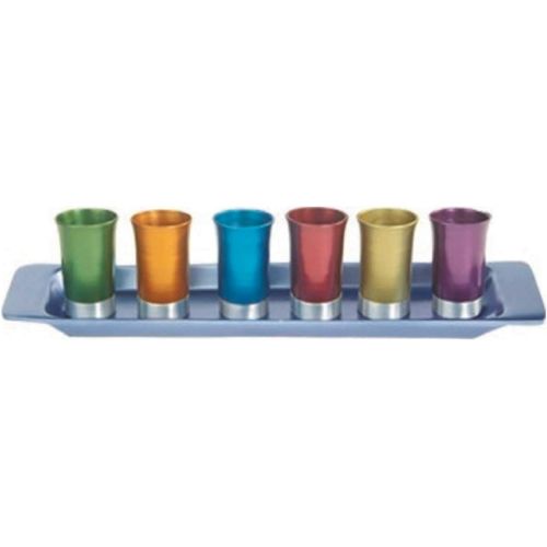  [아마존베스트]Yair Emanuel Yair Emanual Set of 6 Small Kiddush Goblets Cups with Tray Aluminum Multicolor Judaica (GS-6A)