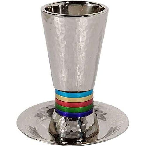  [아마존베스트]Yair Emanuel Nickel Kiddush Cup and Plate 5 Colors | Cylinder Shape | Hammer Work Colors (CUT-1)