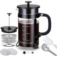 Yakalla French Press Coffee Maker (34 oz) with 4 Filters - 304 Durable Stainless Steel, Heat Resistant Borosilicate Glass Coffee Press, BPA Free, Black