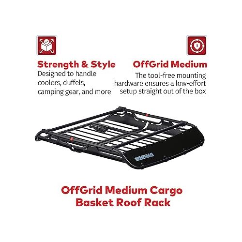  Yakima OffGrid Medium Premium Cargo Basket Roof Rack with Quick Release Mounting System and Removable Fairing and Accessory Bars, Black