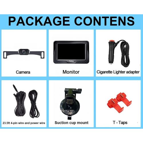  [아마존베스트]Yakry HD Backup Camera and Monitor Kit Wire Single Power Supply For Whole System Rear View/Constantly View License Plate Reverse Camera For Car/SUV/Vehicle/Pickup Waterproof Night