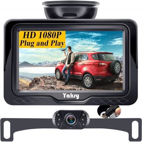  [아마존베스트]Yakry HD Backup Camera and Monitor Kit Wire Single Power Supply For Whole System Rear View/Constantly View License Plate Reverse Camera For Car/SUV/Vehicle/Pickup Waterproof Night