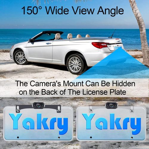  [아마존베스트]Yakry HD Backup Camera and Monitor Kit Wire Single Power Supply For Whole System Rear View/Constantly View License Plate Reverse Camera For Car/SUV/Vehicle/Pickup Waterproof Night