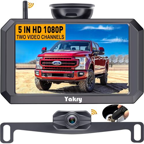  [아마존베스트]Yakry Y24 HD 1080P Digital Wireless Backup Camera System 5 Inch Monitor Hitch Rear View Camera for Trucks,Campers,Vans,Small RVs,Cars Front View Camera Guide Lines Settings IP69K W