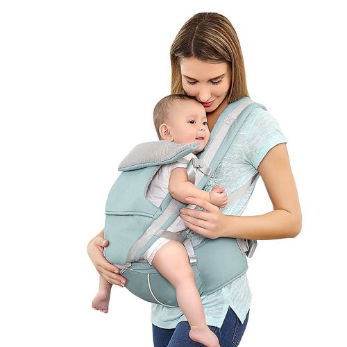  Yalli Baby Carrier with Ergonomic Hip Seat Soft Backpack Breathable 8 in 1 Adjustable Waistband for All Season Alone Nursing from Newborn Infant to Toddler or Traveling (Sky Blue)