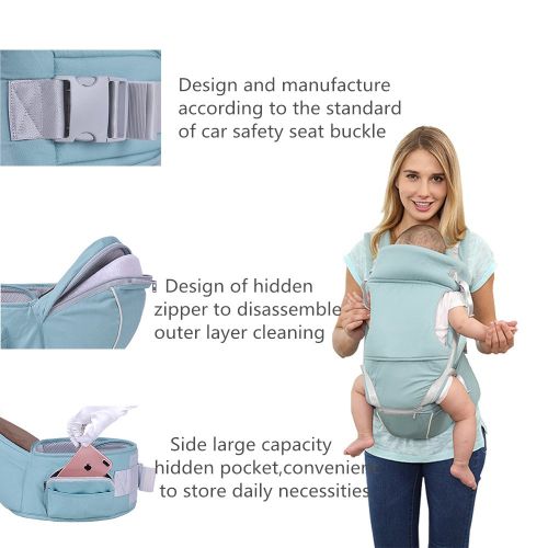  Yalli Baby Carrier with Ergonomic Hip Seat Soft Backpack Breathable 8 in 1 Adjustable Waistband for All Season Alone Nursing from Newborn Infant to Toddler or Traveling (Sky Blue)