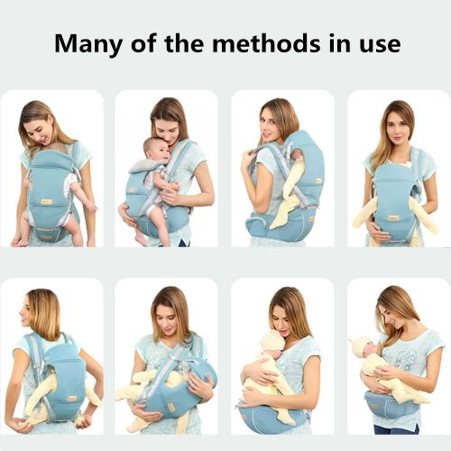  Yalli Baby Carrier with Ergonomic Hip Seat Soft Backpack Breathable 8 in 1 Adjustable Waistband for All Season Alone Nursing from Newborn Infant to Toddler or Traveling (Sky Blue)