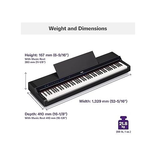 야마하 Yamaha PS500 88-key Smart Digital Piano w/Stream Lights Technology, PA500C Power Adapter and FC4A Sustain Pedal, Black