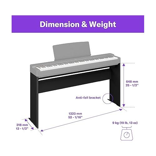 야마하 Yamaha P225B, 88-Key Weighted Action Digital Piano with Power Supply and Sustain Pedal, Black (P225B) & L200B Furniture Stand for P225B Weighted Digital Piano, Black