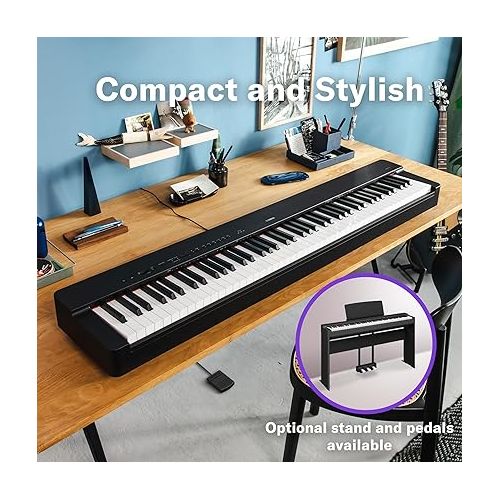야마하 Yamaha P225B, 88-Key Weighted Action Digital Piano with Power Supply and Sustain Pedal, Black (P225B) & L200B Furniture Stand for P225B Weighted Digital Piano, Black