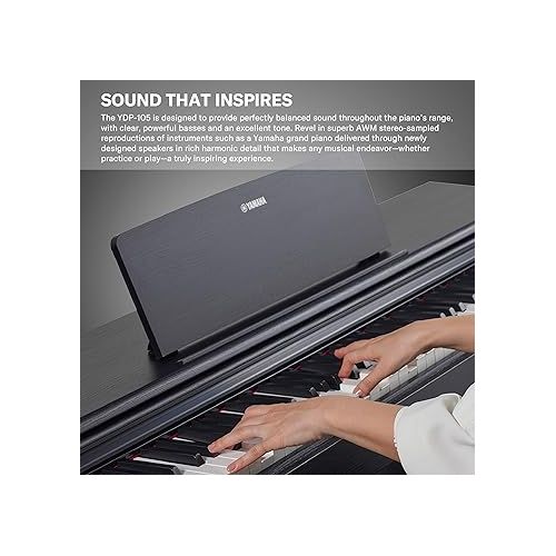 야마하 Yamaha, YDP105 Arius Series Digital Console Piano with Bench, Dark Rosewood, 88-Key