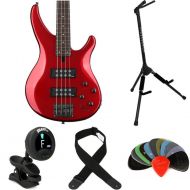 Yamaha TRBX304 Bass Guitar Essentials Bundle - Candy Apple Red