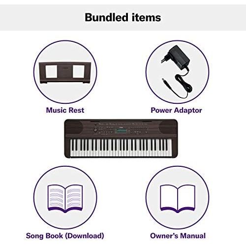 야마하 Yamaha PSRE360 61-Key Touch Sensitive Portable Keyboard with Power Supply, Dark Walnut