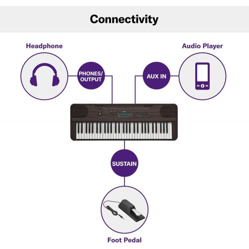 야마하 Yamaha PSRE360 61-Key Touch Sensitive Portable Keyboard with Power Supply, Dark Walnut