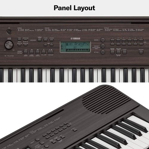 야마하 Yamaha PSRE360 61-Key Touch Sensitive Portable Keyboard with Power Supply, Dark Walnut