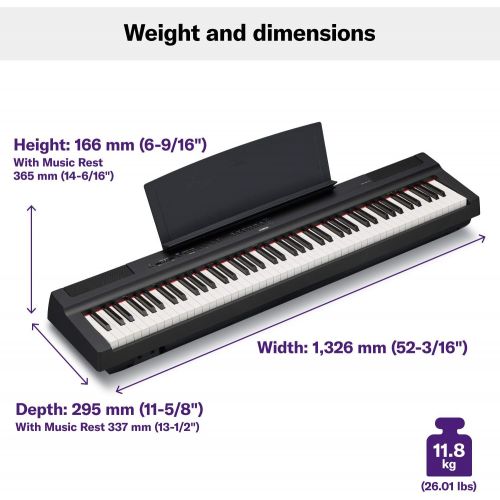 야마하 Yamaha P125 88-Key Weighted Action Digital Piano With Power Supply And Sustain Pedal, Black