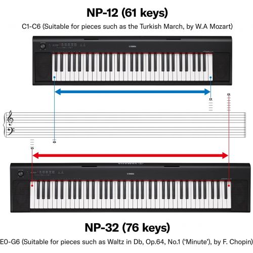 야마하 Yamaha NP12 61-Key Lightweight Portable Keyboard, Black (power adapter sold separately)