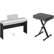 Yamaha L125B Wooden Furniture Stand for P125B,Black & PKBB1 Adjustable Padded Keyboard X-Style Bench, Black,19.5 Inches