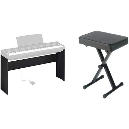 야마하 Yamaha L125B Wooden Furniture Stand for P125B,Black & PKBB1 Adjustable Padded Keyboard X-Style Bench, Black,19.5 Inches