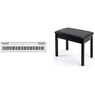 Yamaha P125 88-Key Weighted Action Digital Piano with Power Supply and Sustain Pedal, White with BB1 Padded Wooden Piano Bench, Black