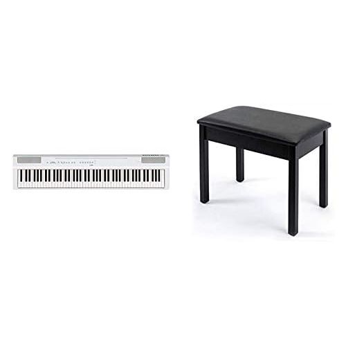 야마하 Yamaha P125 88-Key Weighted Action Digital Piano with Power Supply and Sustain Pedal, White with BB1 Padded Wooden Piano Bench, Black