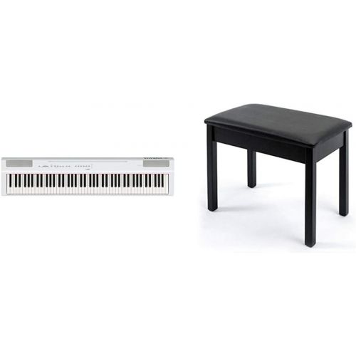 야마하 Yamaha P125 88-Key Weighted Action Digital Piano with Power Supply and Sustain Pedal, White with BB1 Padded Wooden Piano Bench, Black