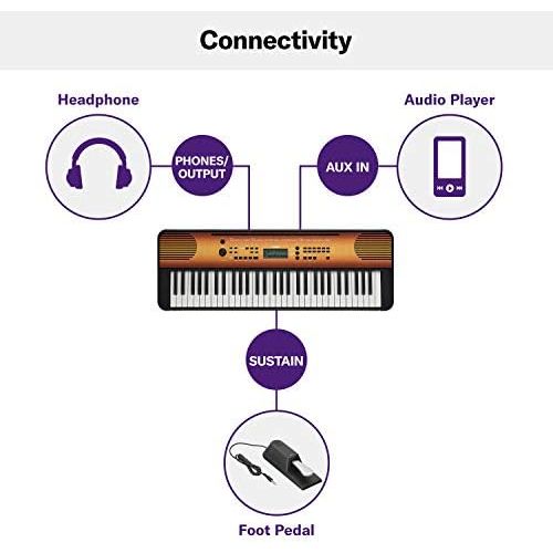 야마하 Yamaha PSRE360 61-Key Touch Sensitive Portable Keyboard with Power Supply, Maple Finish