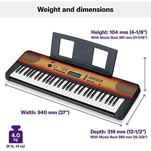 야마하 Yamaha PSRE360 61-Key Touch Sensitive Portable Keyboard with Power Supply, Maple Finish