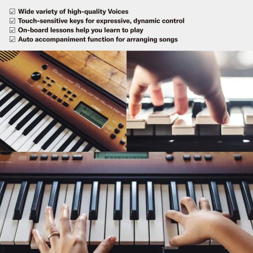 야마하 Yamaha PSRE360 61-Key Touch Sensitive Portable Keyboard with Power Supply, Maple Finish