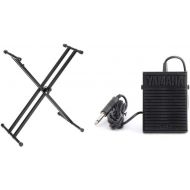 Yamaha OEM PKBX2 Double-Braced Adjustable X-Style Keyboard Stand & FC5 Compact Sustain Pedal for Portable Keyboards, black