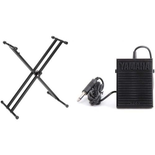 야마하 Yamaha OEM PKBX2 Double-Braced Adjustable X-Style Keyboard Stand & FC5 Compact Sustain Pedal for Portable Keyboards, black