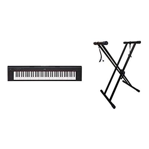 야마하 Yamaha NP32 76-Key Lightweight Portable Keyboard, Black & RockJam Xfinity Heavy-Duty, Double-X, Pre-Assembled, Infinitely Adjustable Piano Keyboard Stand with Locking Straps