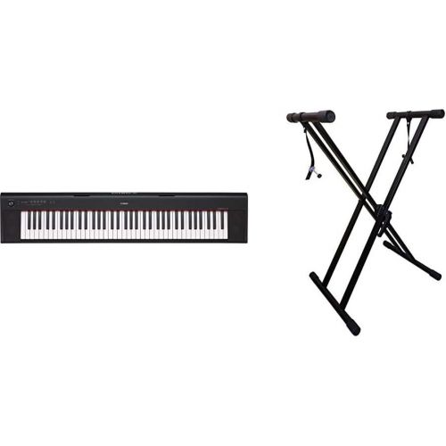 야마하 Yamaha NP32 76-Key Lightweight Portable Keyboard, Black & RockJam Xfinity Heavy-Duty, Double-X, Pre-Assembled, Infinitely Adjustable Piano Keyboard Stand with Locking Straps