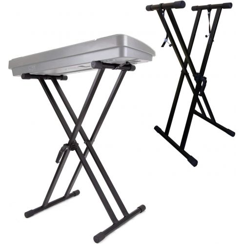 야마하 Yamaha NP32 76-Key Lightweight Portable Keyboard, Black & RockJam Xfinity Heavy-Duty, Double-X, Pre-Assembled, Infinitely Adjustable Piano Keyboard Stand with Locking Straps