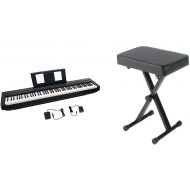 Yamaha P45, 88-Key Weighted Action Digital Piano (P45B) & PKBB1 Adjustable Padded Keyboard X-Style Bench, Black,19.5 Inches