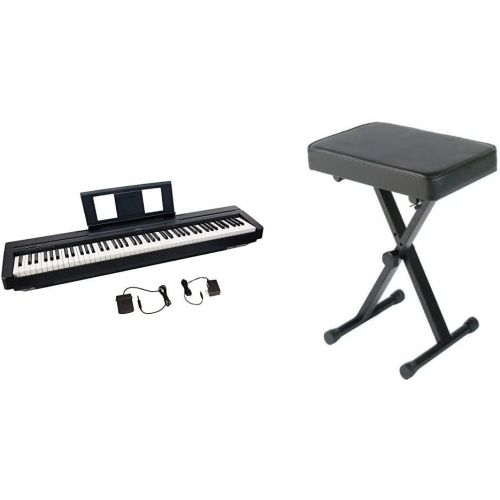 야마하 Yamaha P45, 88-Key Weighted Action Digital Piano (P45B) & PKBB1 Adjustable Padded Keyboard X-Style Bench, Black,19.5 Inches