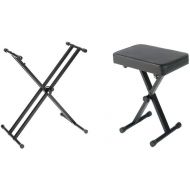 Yamaha OEM PKBX2 Double-Braced Adjustable X-Style Keyboard Stand & PKBB1 Adjustable Padded Keyboard X-Style Bench, Black,19.5 Inches