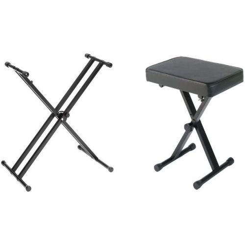 야마하 Yamaha OEM PKBX2 Double-Braced Adjustable X-Style Keyboard Stand & PKBB1 Adjustable Padded Keyboard X-Style Bench, Black,19.5 Inches