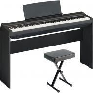 Yamaha P125 Digital Piano Home Bundle with Furniture Stand and Bench, Black