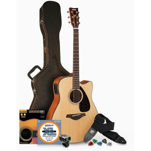 야마하 Yamaha FGX800C Solid Top Folk Acoustic-Electric Guitar - Natural with Hard Case and Accessories Bundle