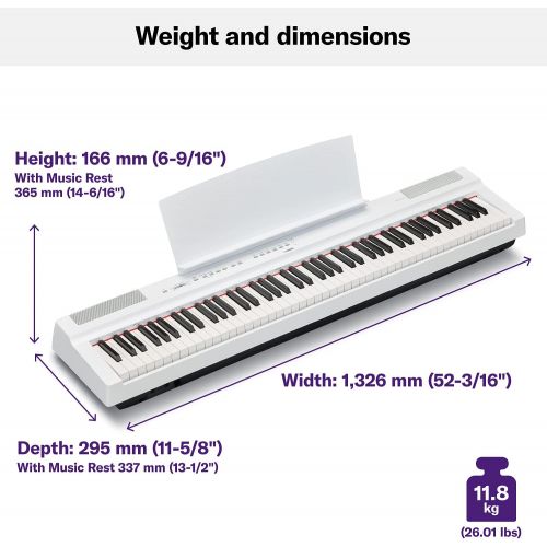 야마하 Yamaha P125 88-Key Weighted Action Digital Piano with Power Supply and Sustain Pedal, White