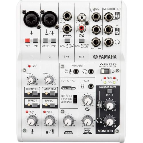 야마하 Yamaha AG06 6-Channel Mixer / 2 Microphone , White